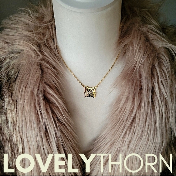 LOVELYTHORN // custom foxy lady 18K gold-plated 16" stainless steel nameplate - Picture 6 of 14